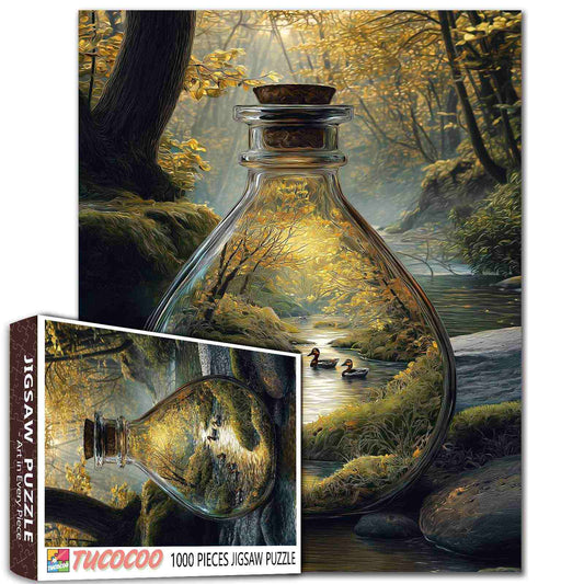 Golden Forest River Bottle Jigsaw Puzzle