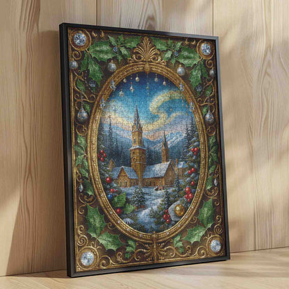 Golden Framed Winter Cathedral Scene Jigsaw Puzzle