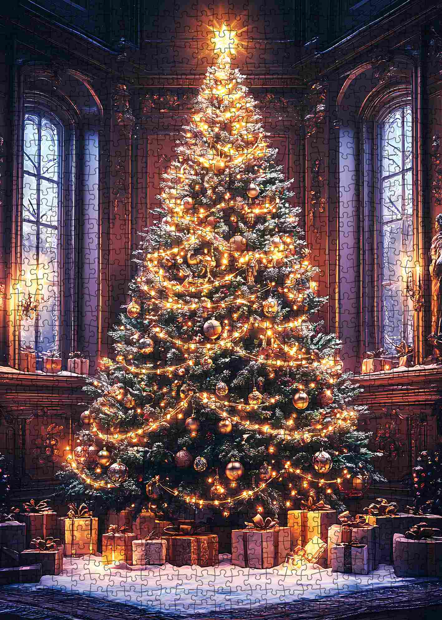 Golden Glow Christmas Tree Jigsaw Puzzle