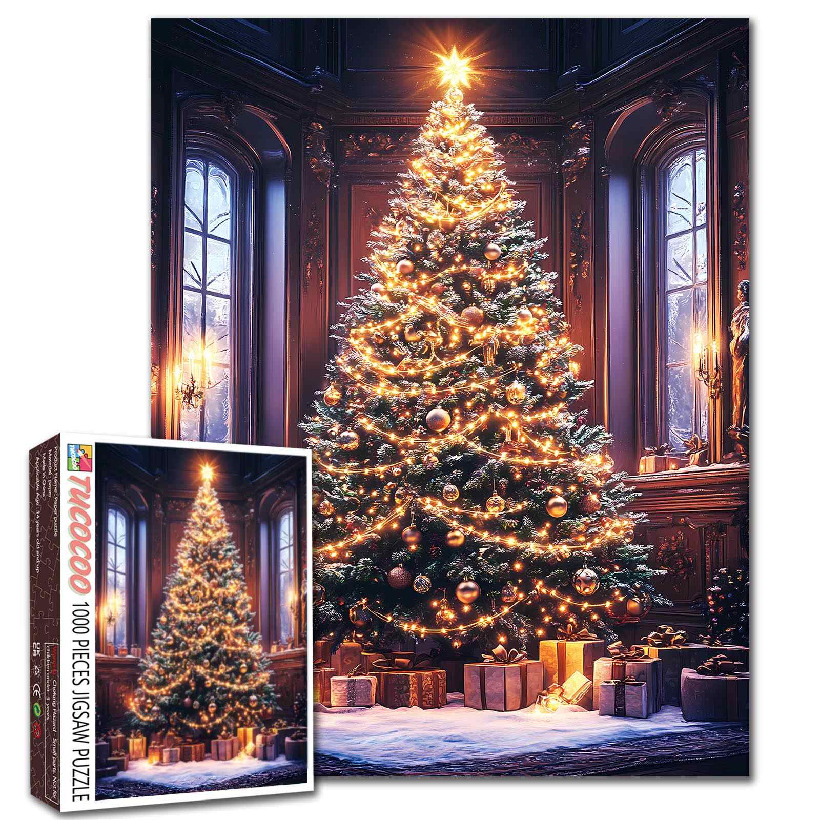 Golden Glow Christmas Tree Jigsaw Puzzle