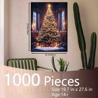 Golden Glow Christmas Tree Jigsaw Puzzle