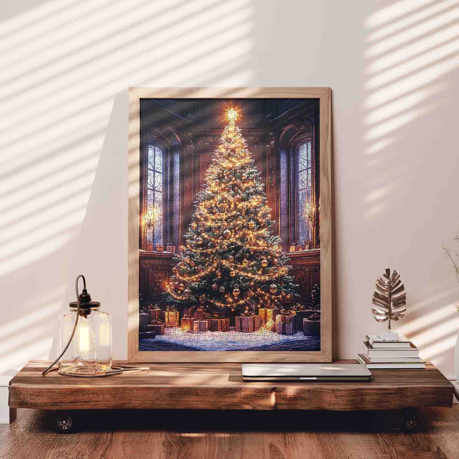 Golden Glow Christmas Tree Jigsaw Puzzle