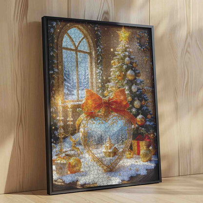 Golden Holiday Heart Ornament Jigsaw Puzzle