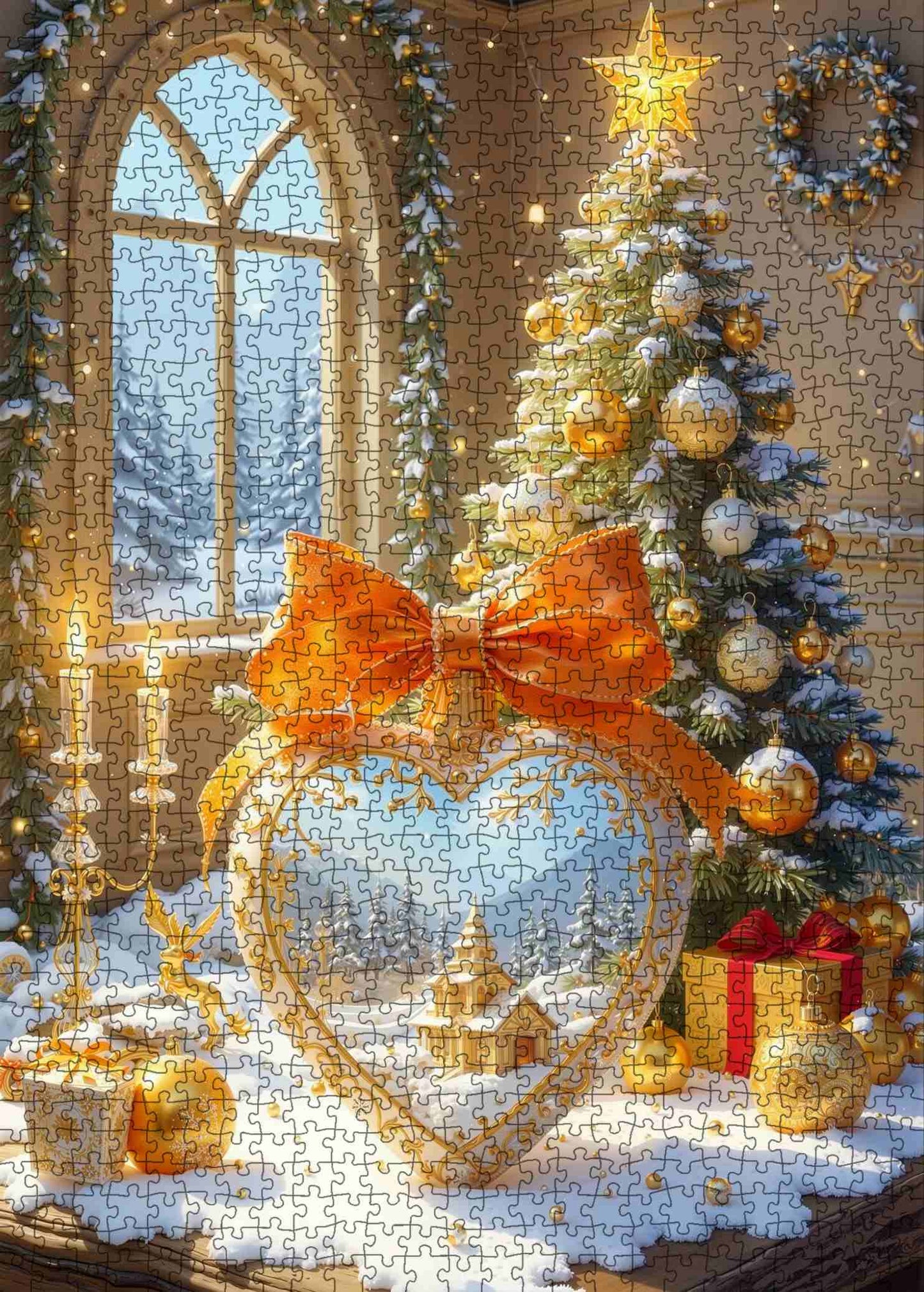 Golden Holiday Heart Ornament Jigsaw Puzzle