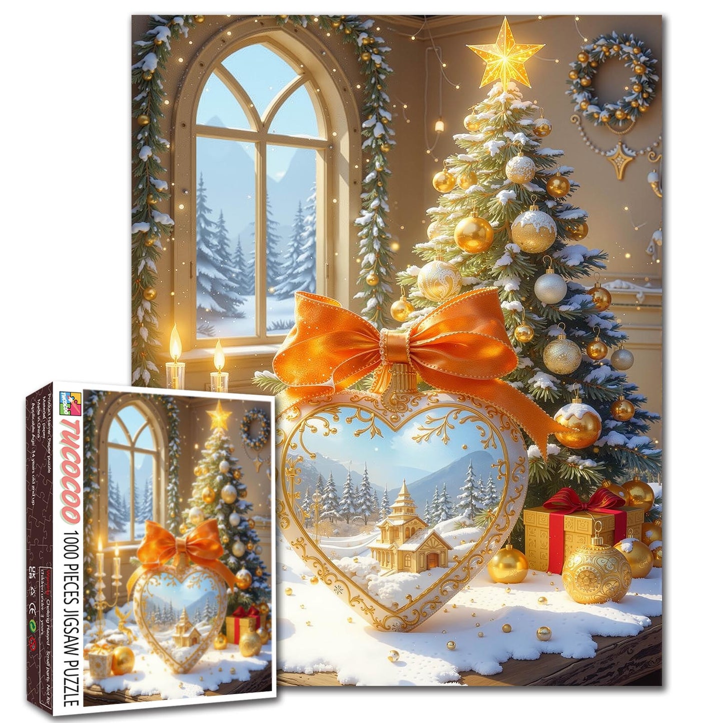Golden Holiday Heart Ornament Jigsaw Puzzle