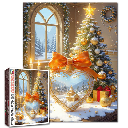 Golden Holiday Heart Ornament Jigsaw Puzzle