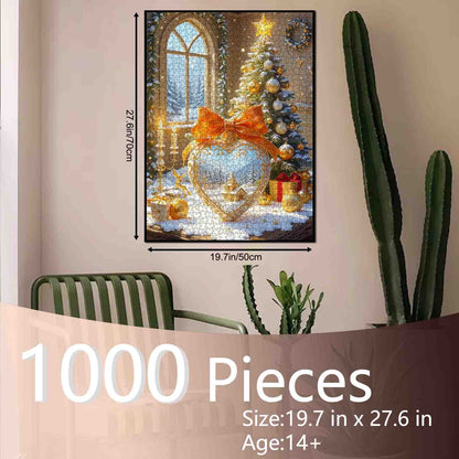 Golden Holiday Heart Ornament Jigsaw Puzzle