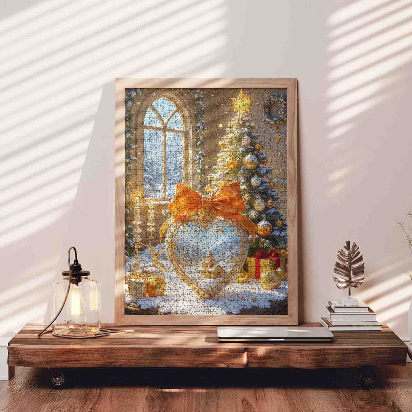 Golden Holiday Heart Ornament Jigsaw Puzzle