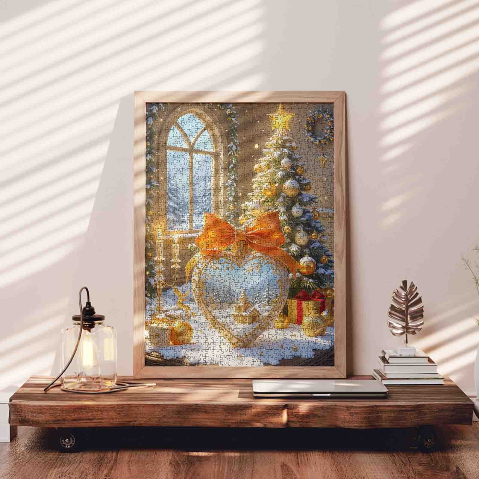 Golden Holiday Heart Ornament Jigsaw Puzzle