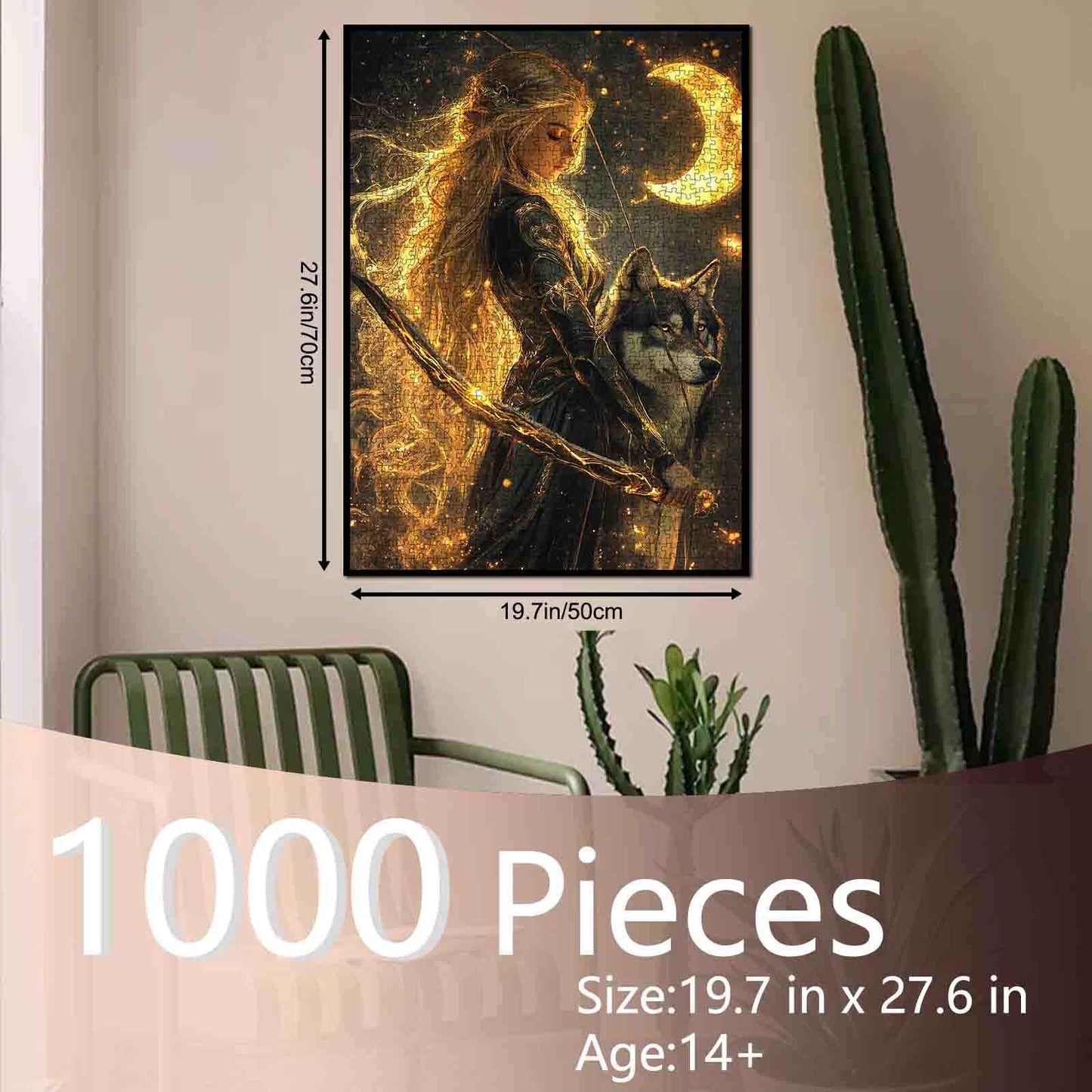 Golden Huntress and Moon Wolf Jigsaw Puzzle