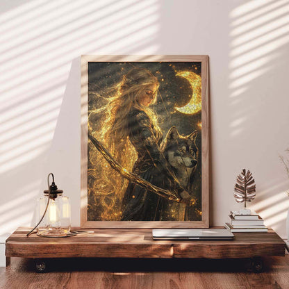 Golden Huntress and Moon Wolf Jigsaw Puzzle