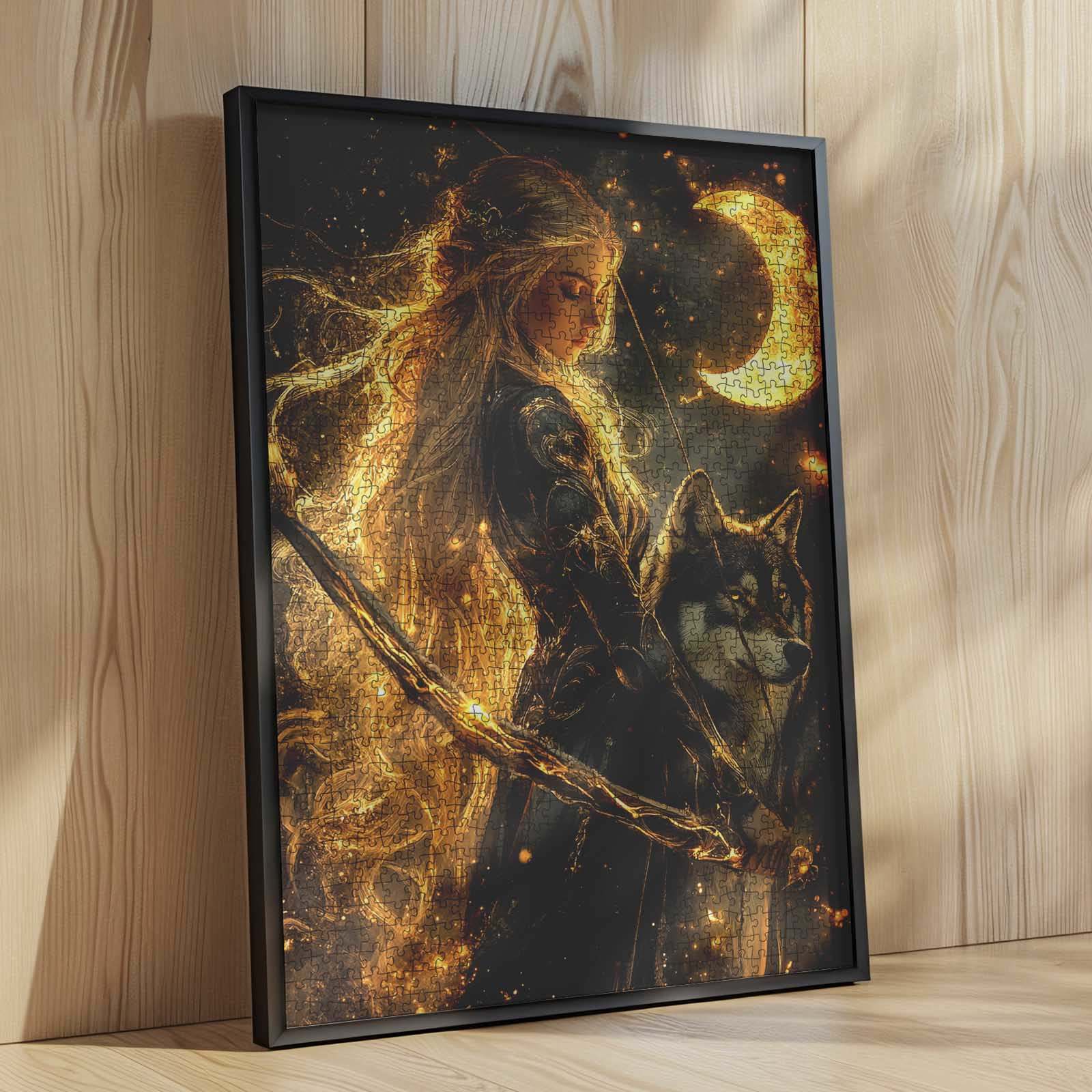 Golden Huntress and Moon Wolf Jigsaw Puzzle