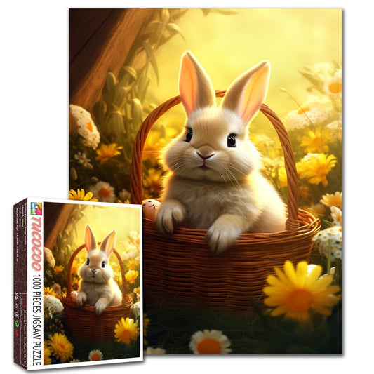 Golden Meadow Bunny Basket Jigsaw Puzzle