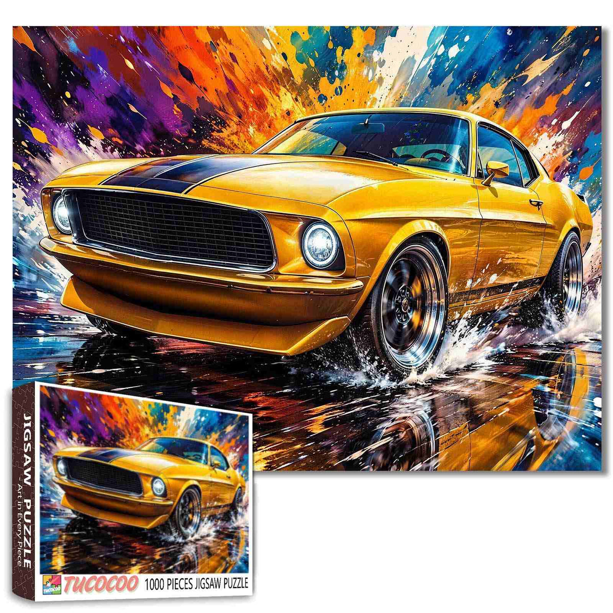 Golden Muscle Car Splash Jigsaw Puzzle