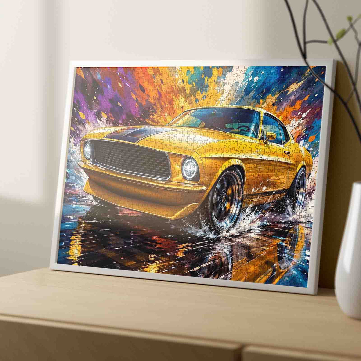 Golden Muscle Car Splash Jigsaw Puzzle