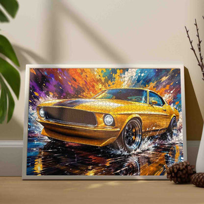 Golden Muscle Car Splash Jigsaw Puzzle
