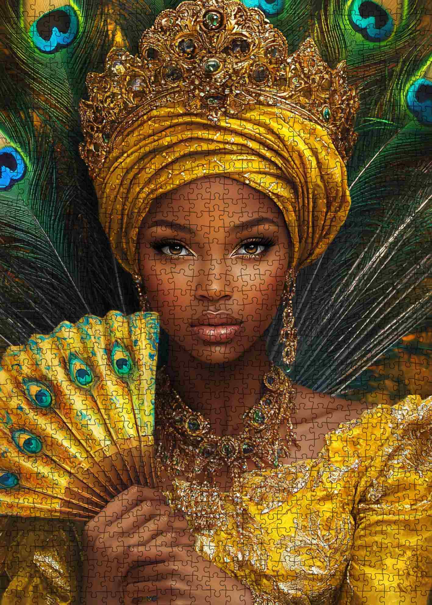 Golden Queen with Peacock Fan Jigsaw Puzzle