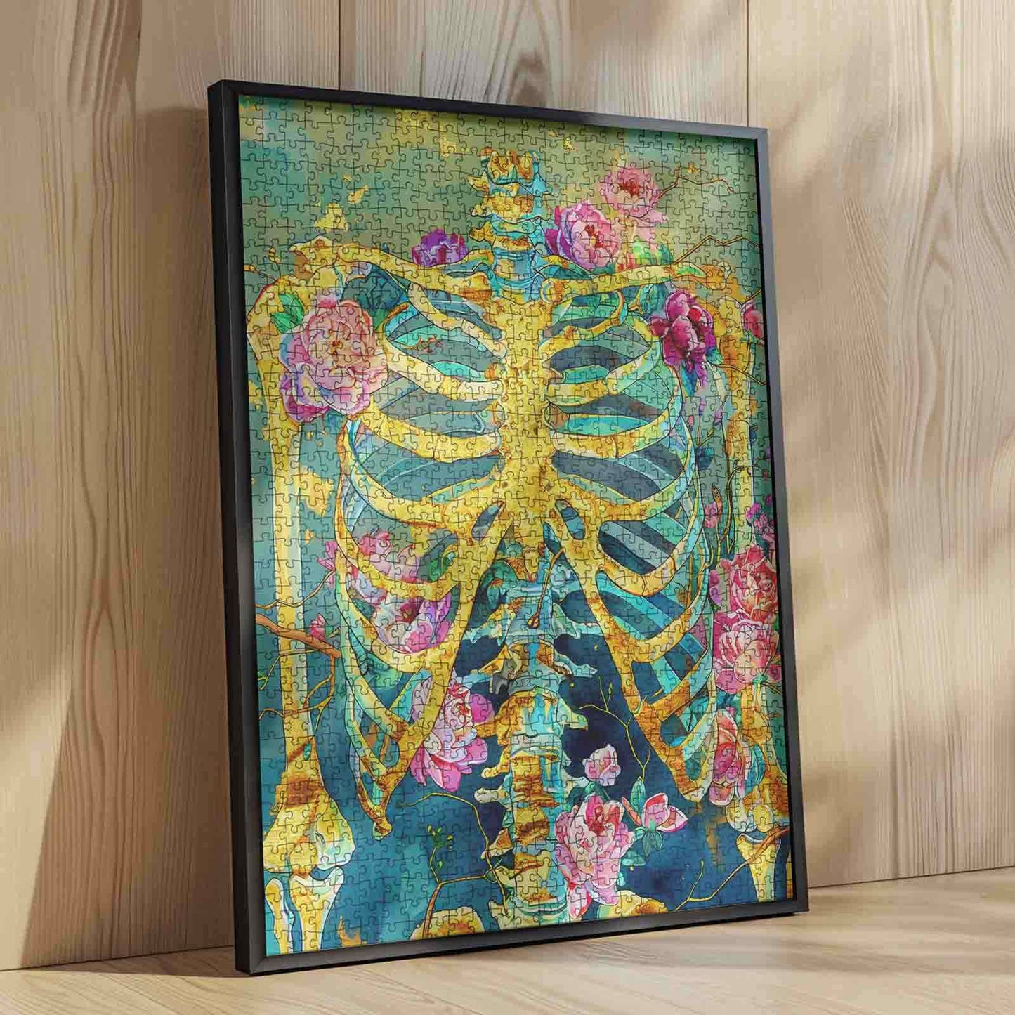 Golden Skeleton Floral Fusion Jigsaw Puzzle
