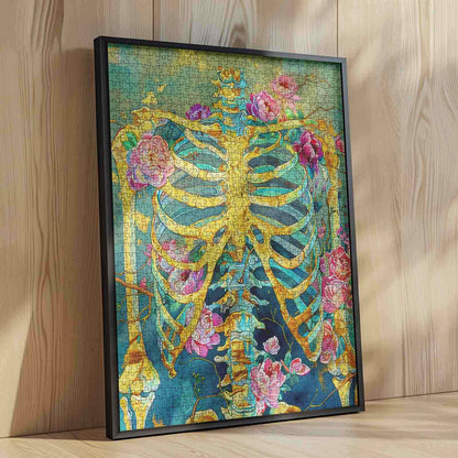 Golden Skeleton Floral Fusion Jigsaw Puzzle