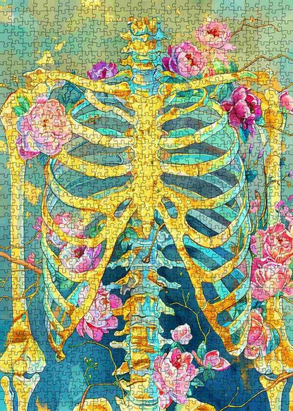 Golden Skeleton Floral Fusion Jigsaw Puzzle