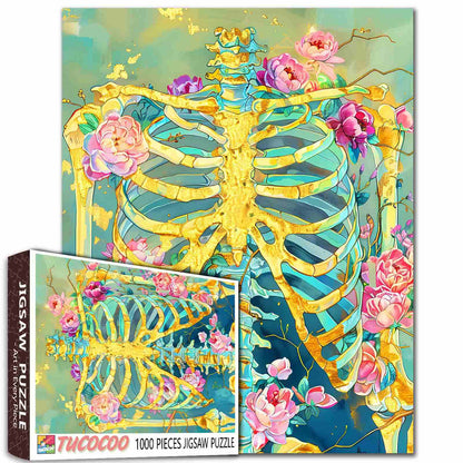 Golden Skeleton Floral Fusion Jigsaw Puzzle
