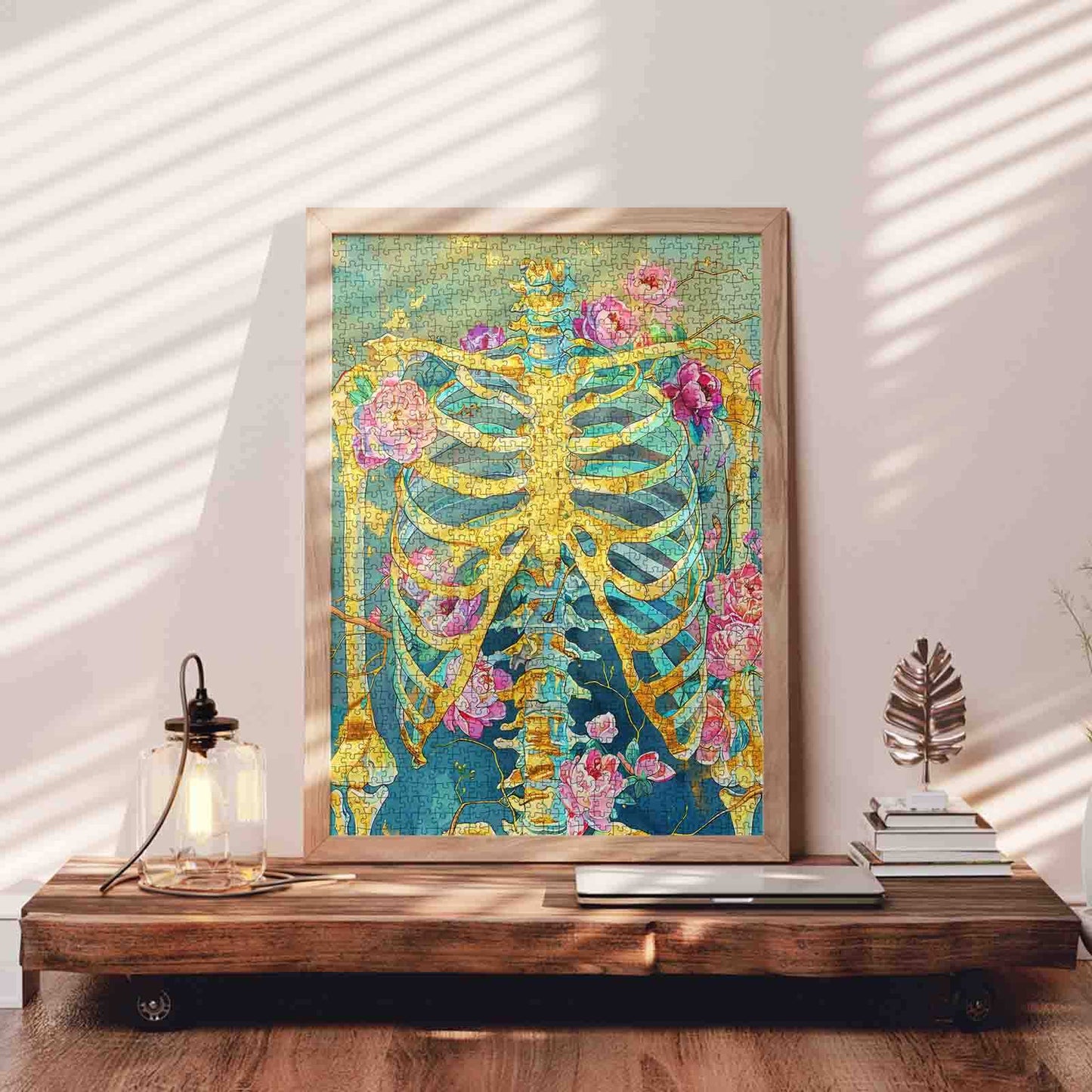 Golden Skeleton Floral Fusion Jigsaw Puzzle