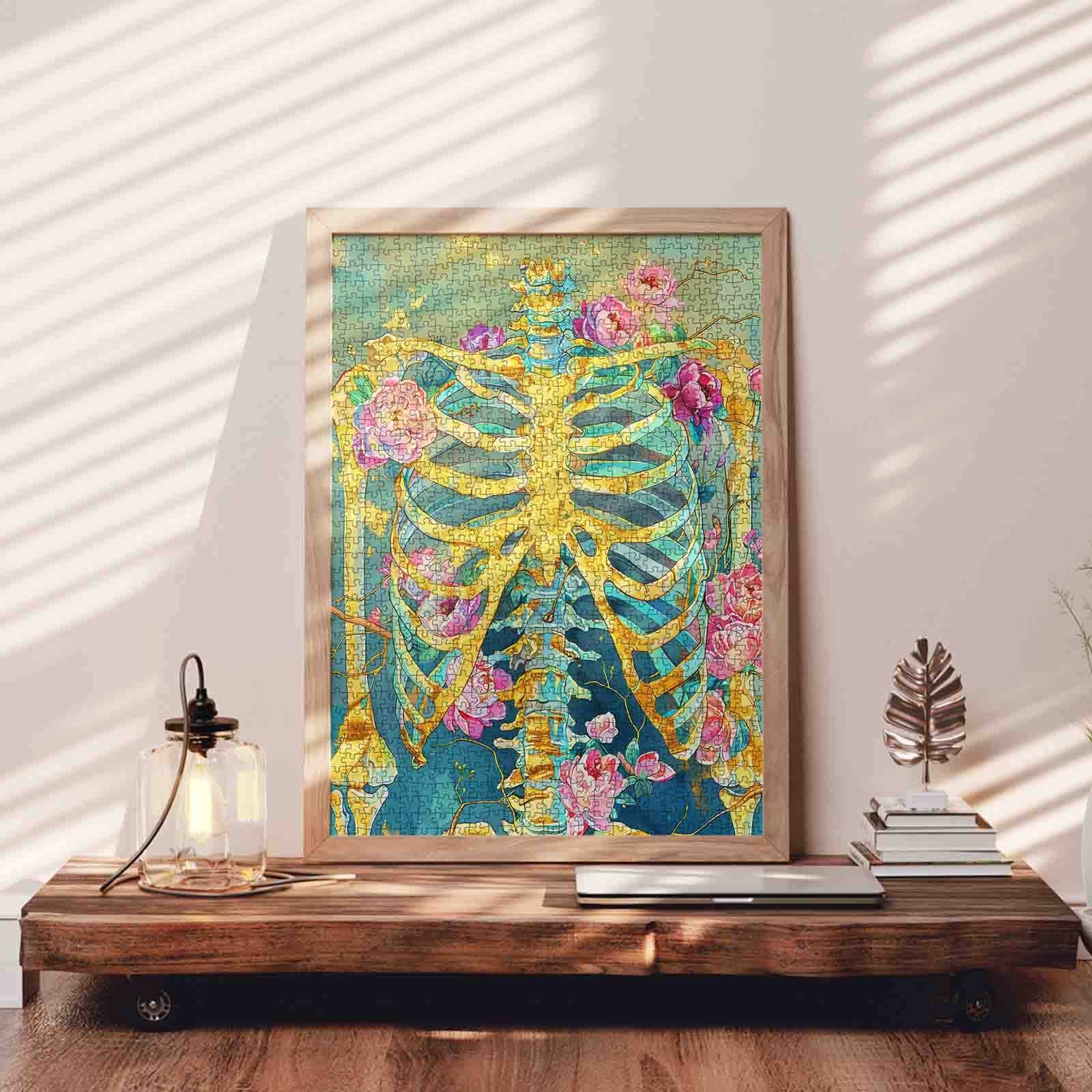 Golden Skeleton Floral Fusion Jigsaw Puzzle
