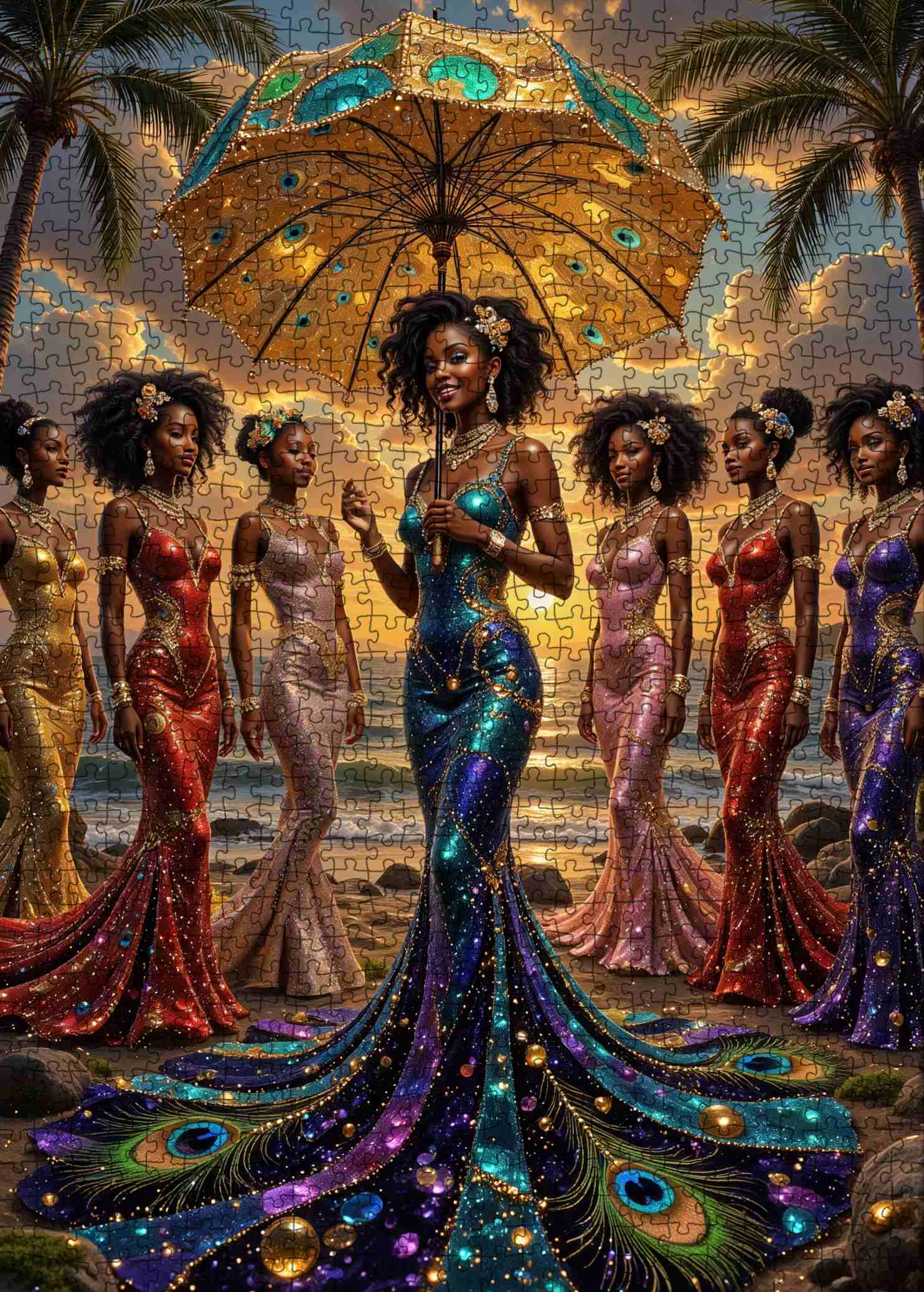 Golden Sunset Elegance Queens Jigsaw Puzzle