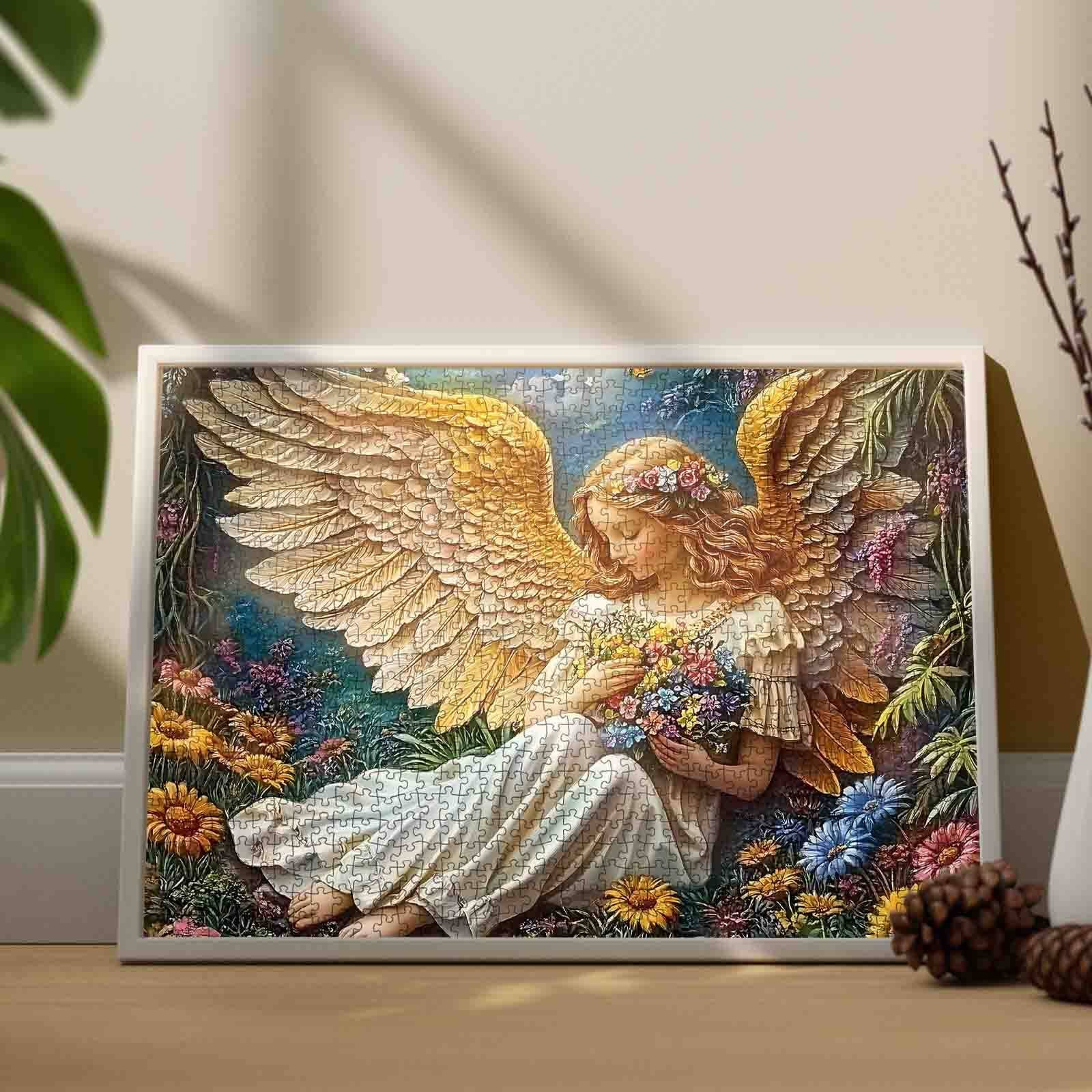 Golden Wing Angel in Flower Meadow Jigsaw Puzzle