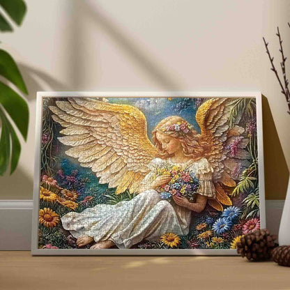 Golden Wing Angel in Flower Meadow Jigsaw Puzzle