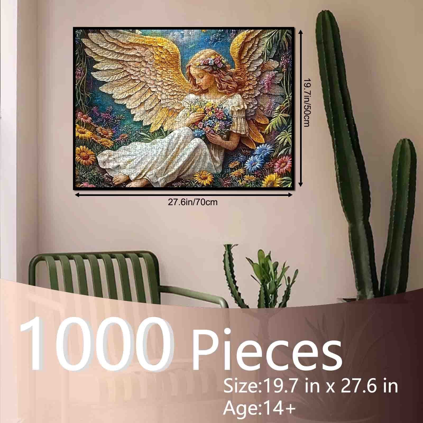 Golden Wing Angel in Flower Meadow Jigsaw Puzzle