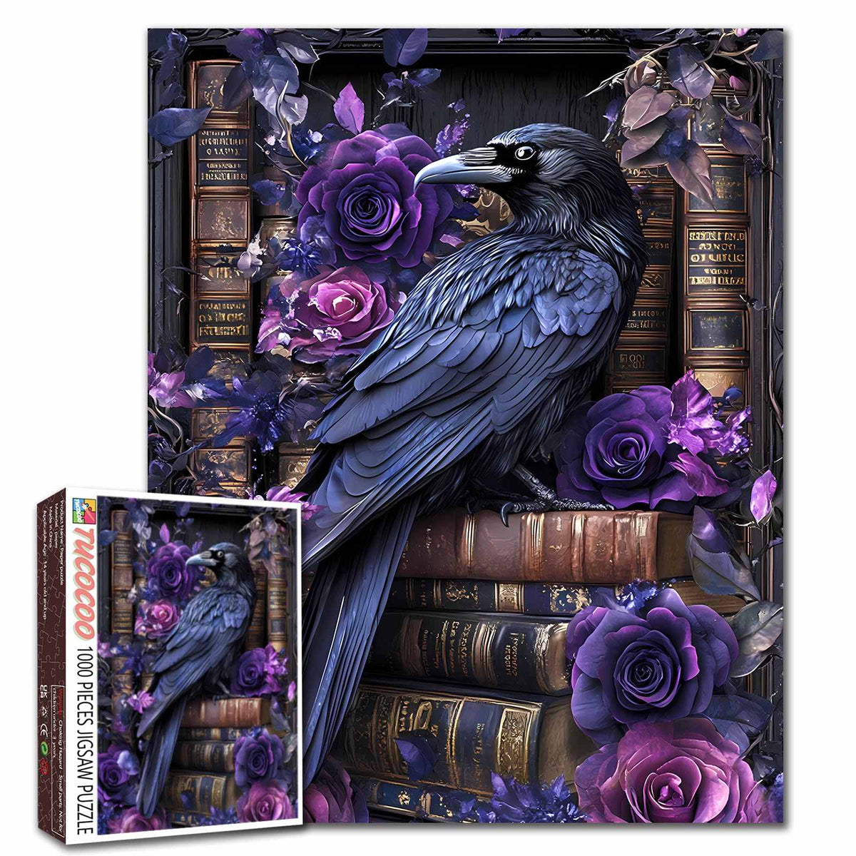 Gothic Raven and Purple Roses Jigsaw Puzzle