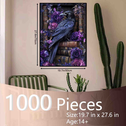 Gothic Raven and Purple Roses Jigsaw Puzzle