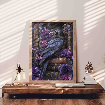 Gothic Raven and Purple Roses Jigsaw Puzzle