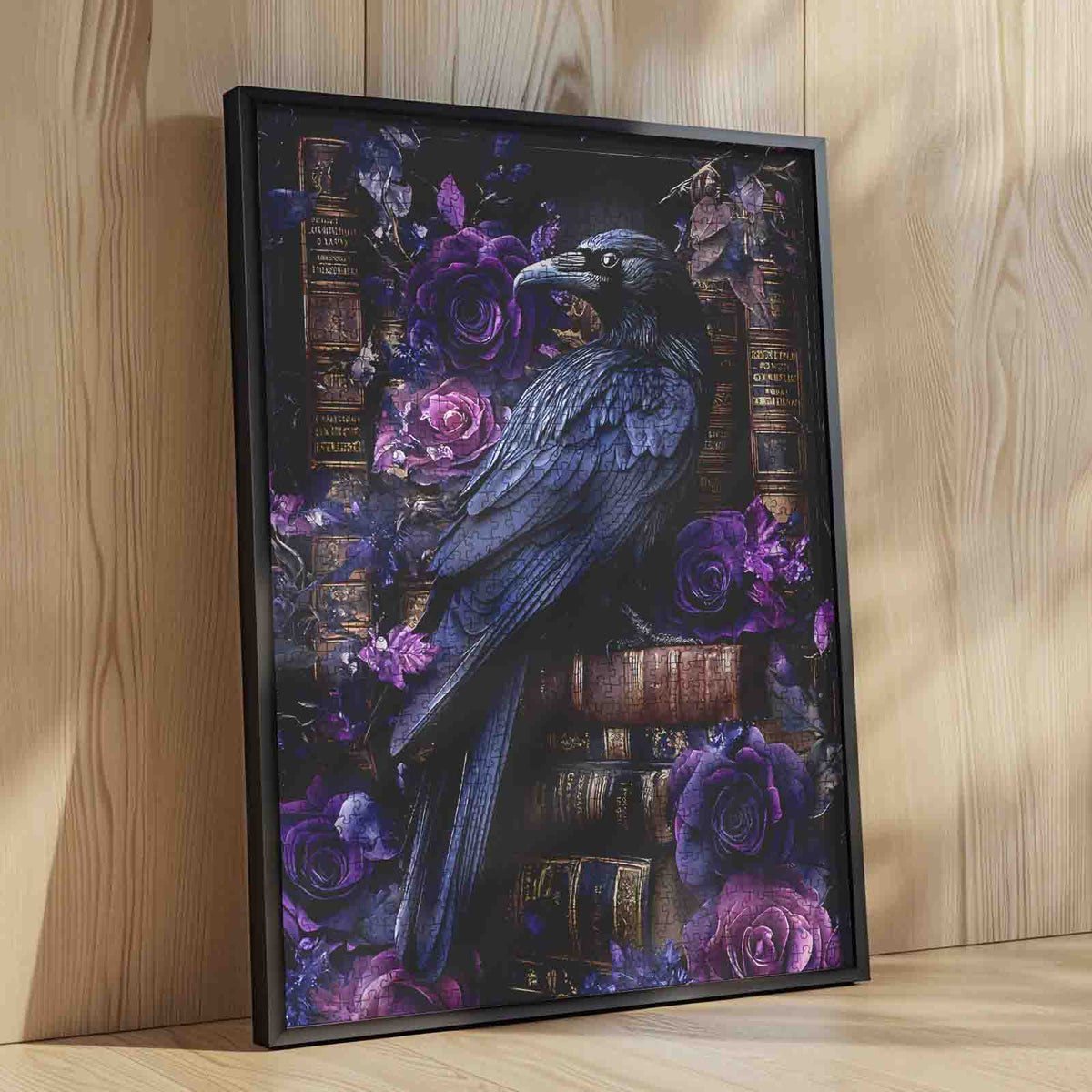 Gothic Raven and Purple Roses Jigsaw Puzzle