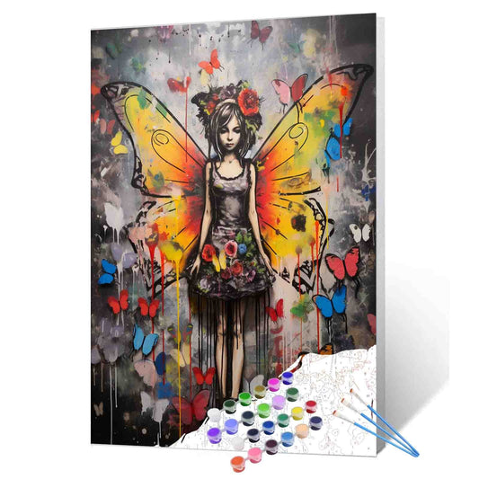 Graffiti Butterfly Girl Paint by Numbers