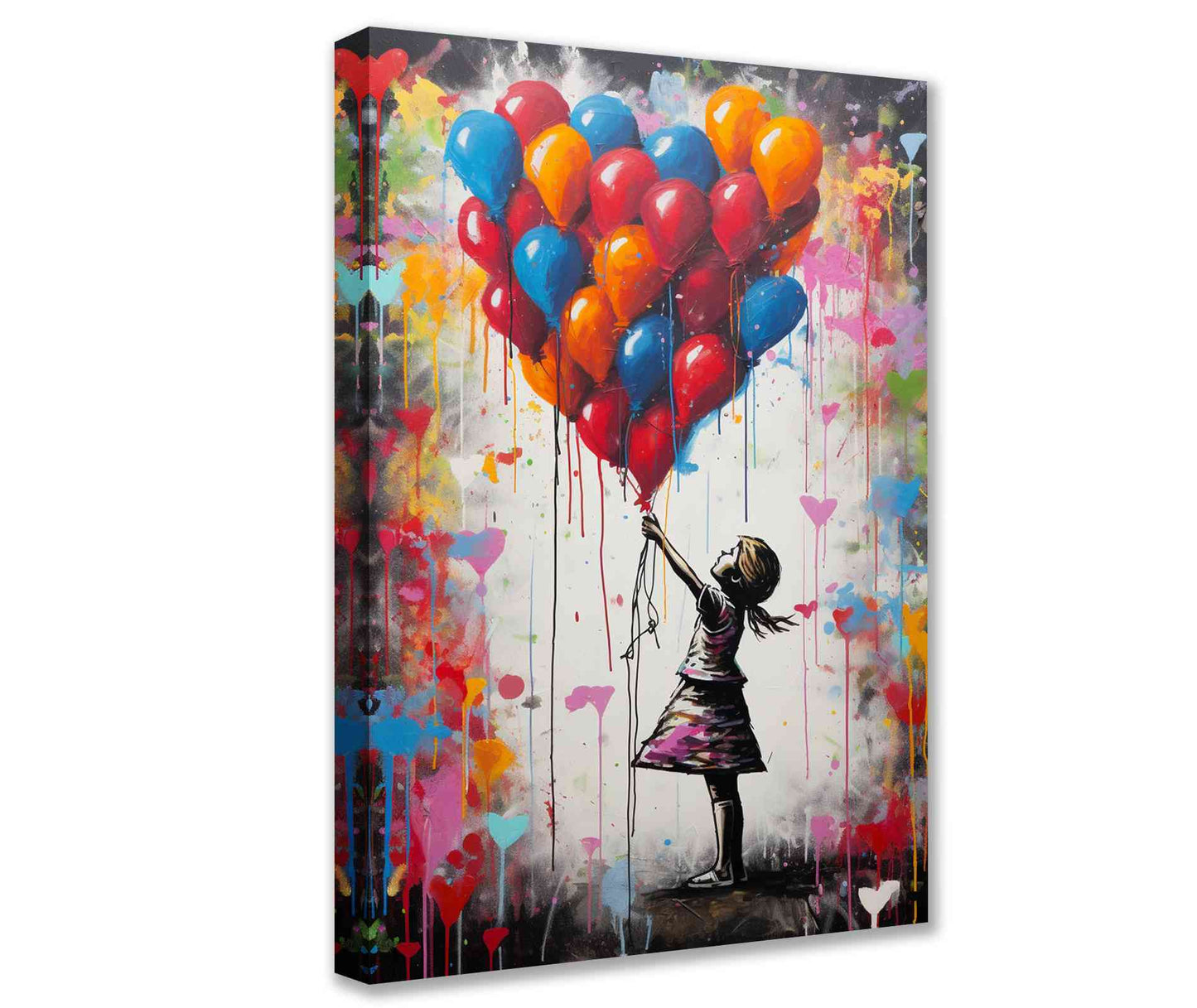 Heart Balloons and Girl Graffiti Canvas Wall Art