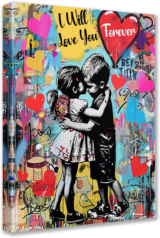 Banksy Little Boy and Girl Graffiti Canvas Wall Art