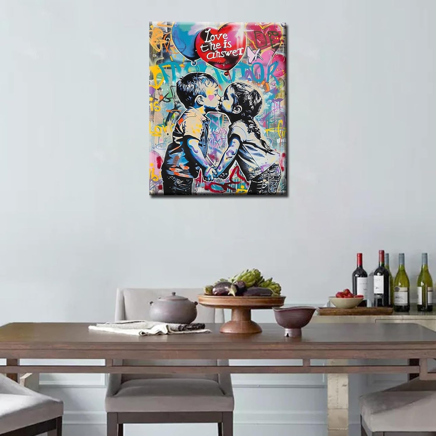 Graffiti Style Boy and Girl Kissing Canvas Wall Art