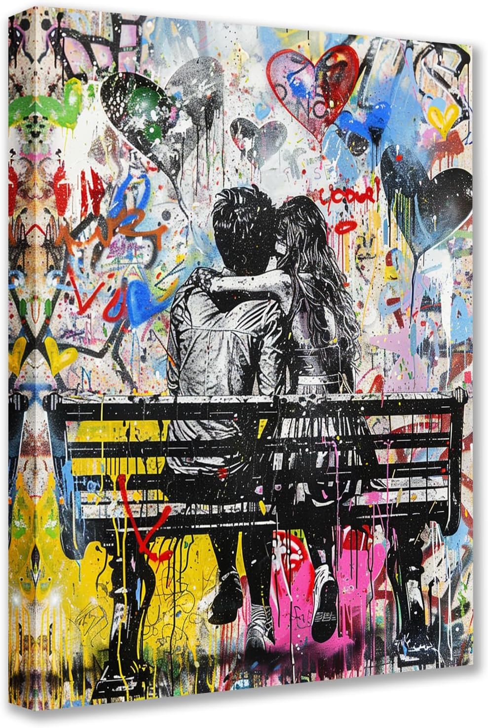 Young Couple on a Park Bench Canvas Wall Art