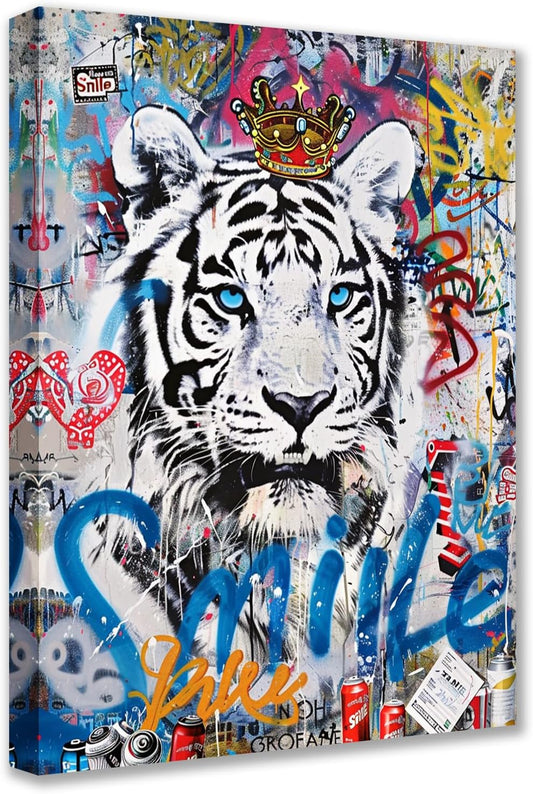 Banksy Abstract White Tiger Canvas Wall Art