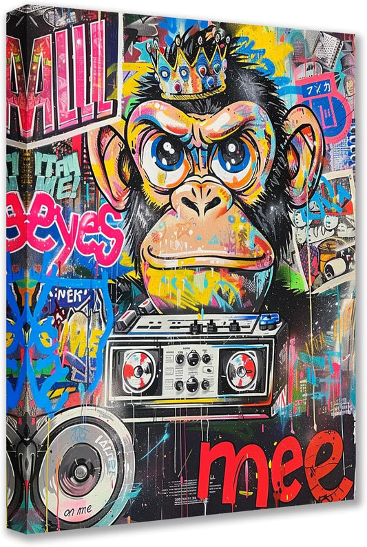 Colorful Street Art Monkey Canvas Wall Art