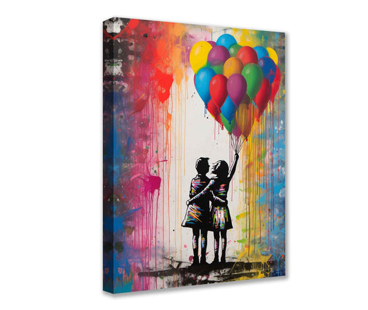 Kids with Colorful Balloons Graffiti Canvas Wall Art