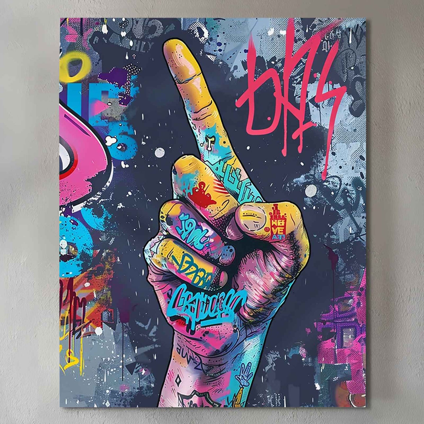 Graffiti Hand Gesture Canvas Wall Art