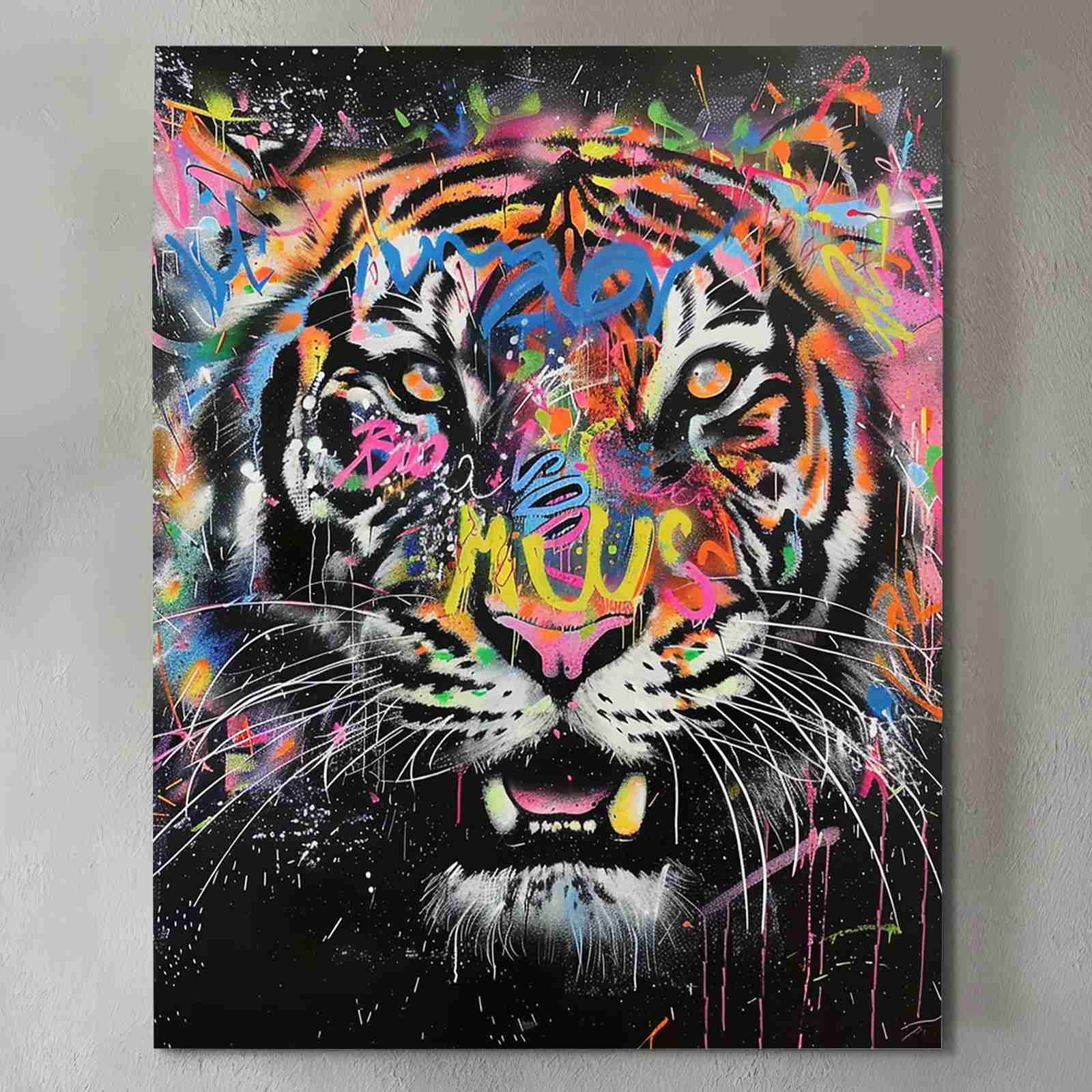 Graffiti Tiger Face Canvas Wall Art