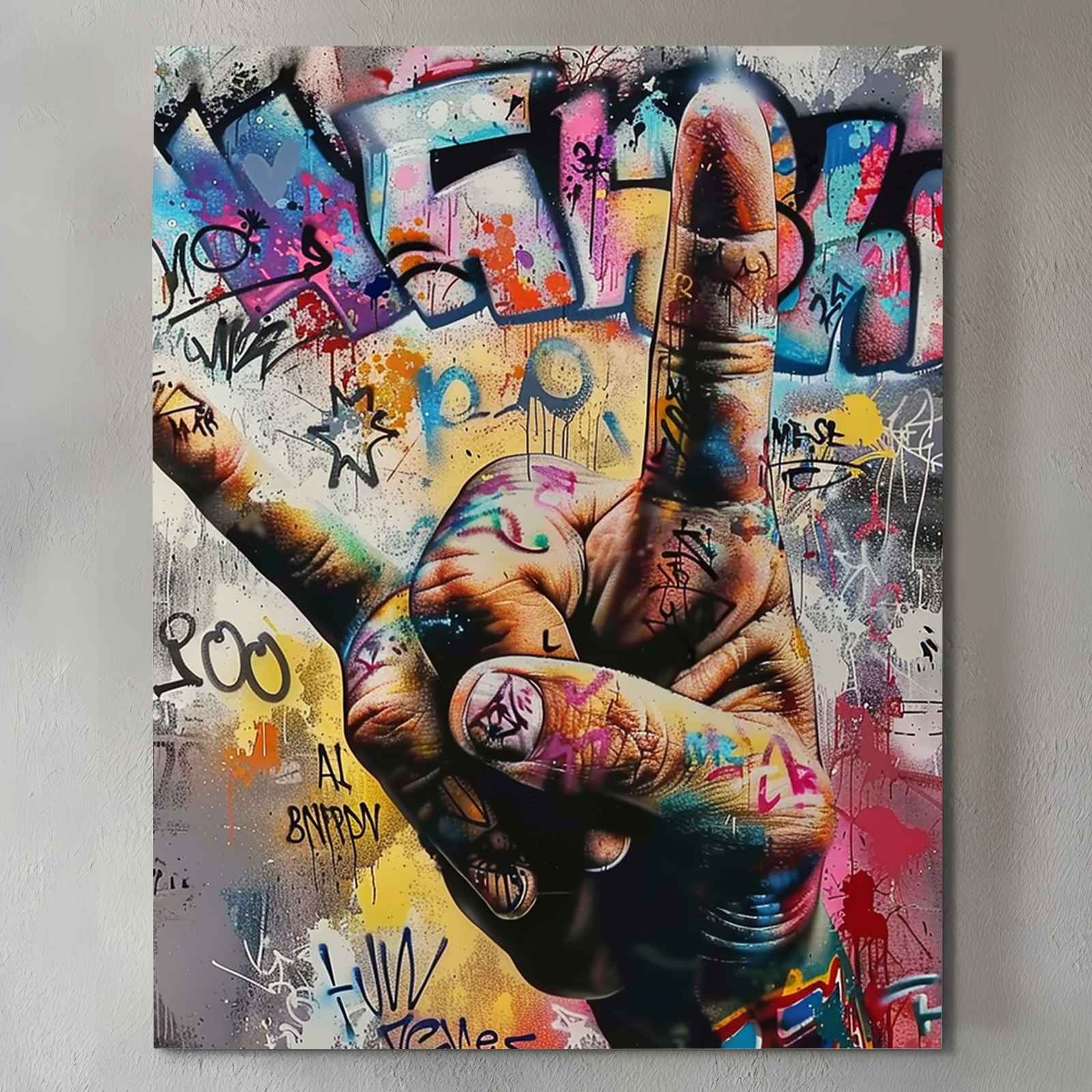 Graffiti Rock Hand Gesture Canvas Wall Art