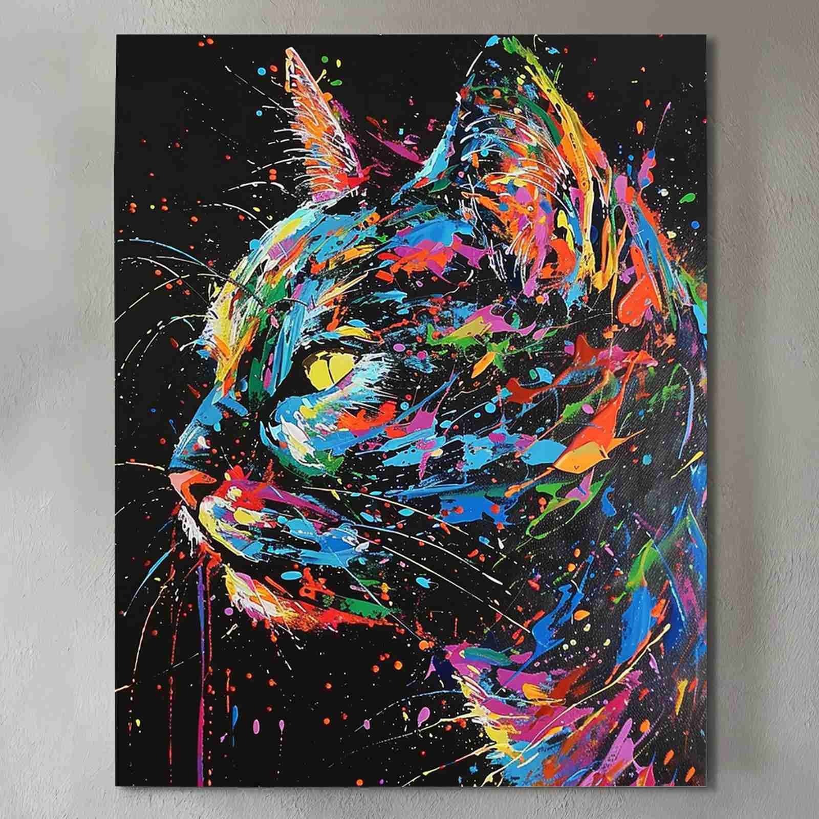 Colorful Abstract Cat Graffiti Canvas Wall Art