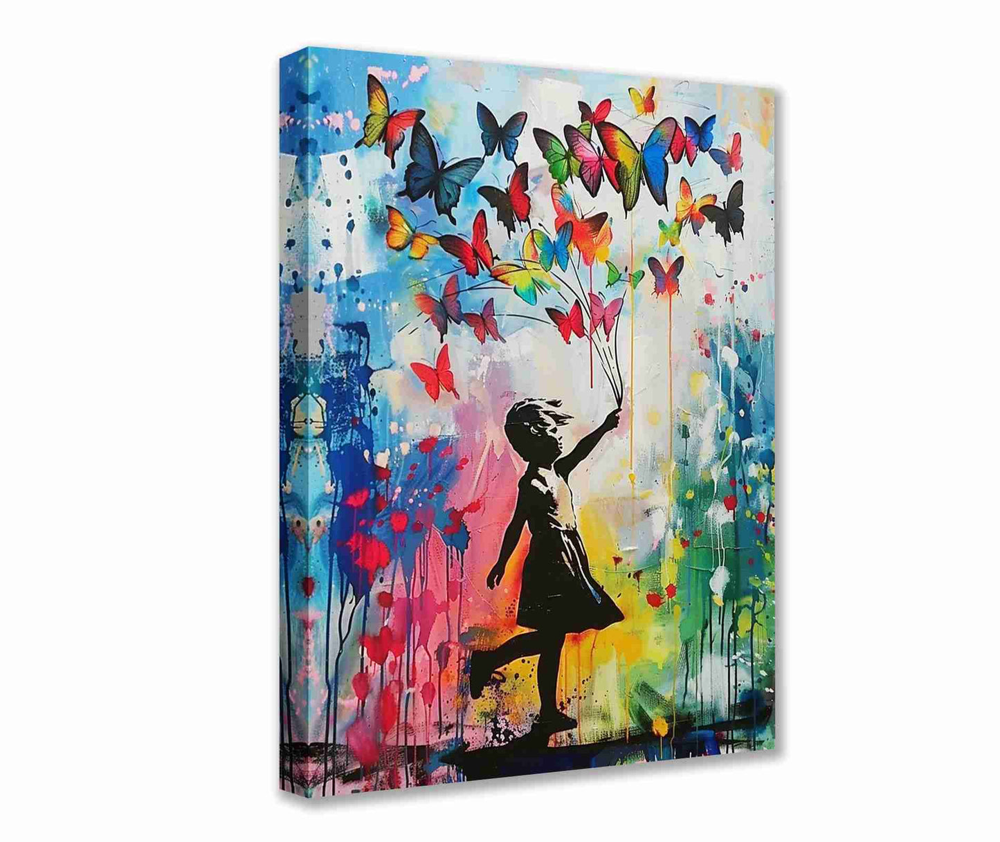 Girl with Butterfly Balloons Graffiti Canvas Wall Art