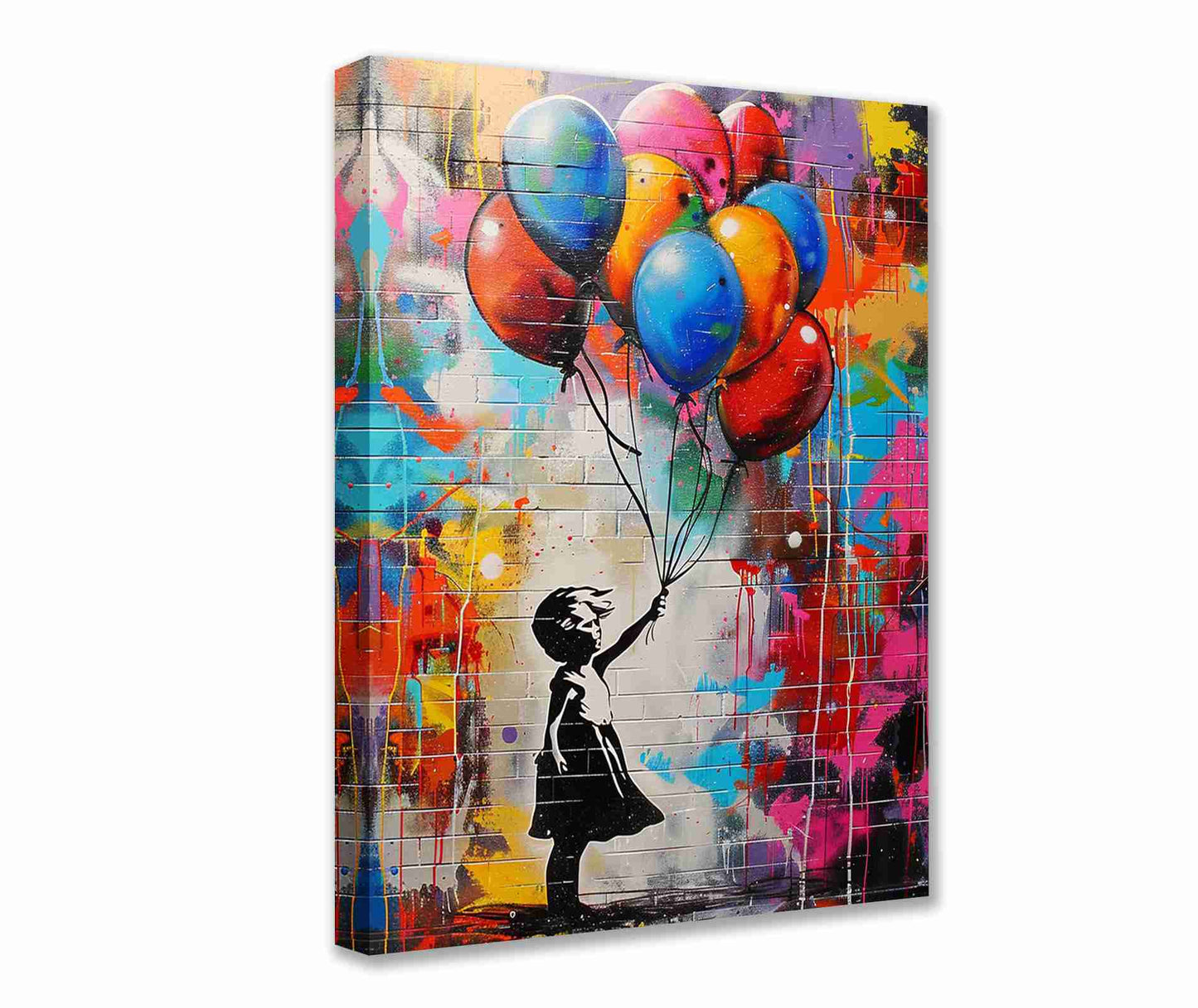 Girl with Balloons Against Graffiti Wall Canvas Wall Art