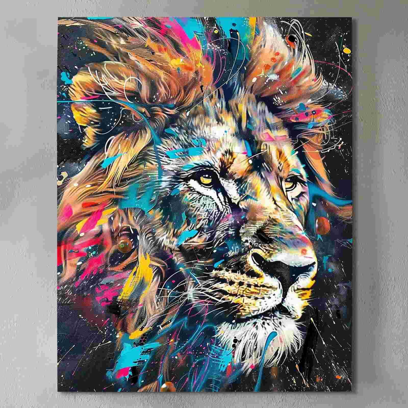 Graffiti Lion Portrait Canvas Wall Art